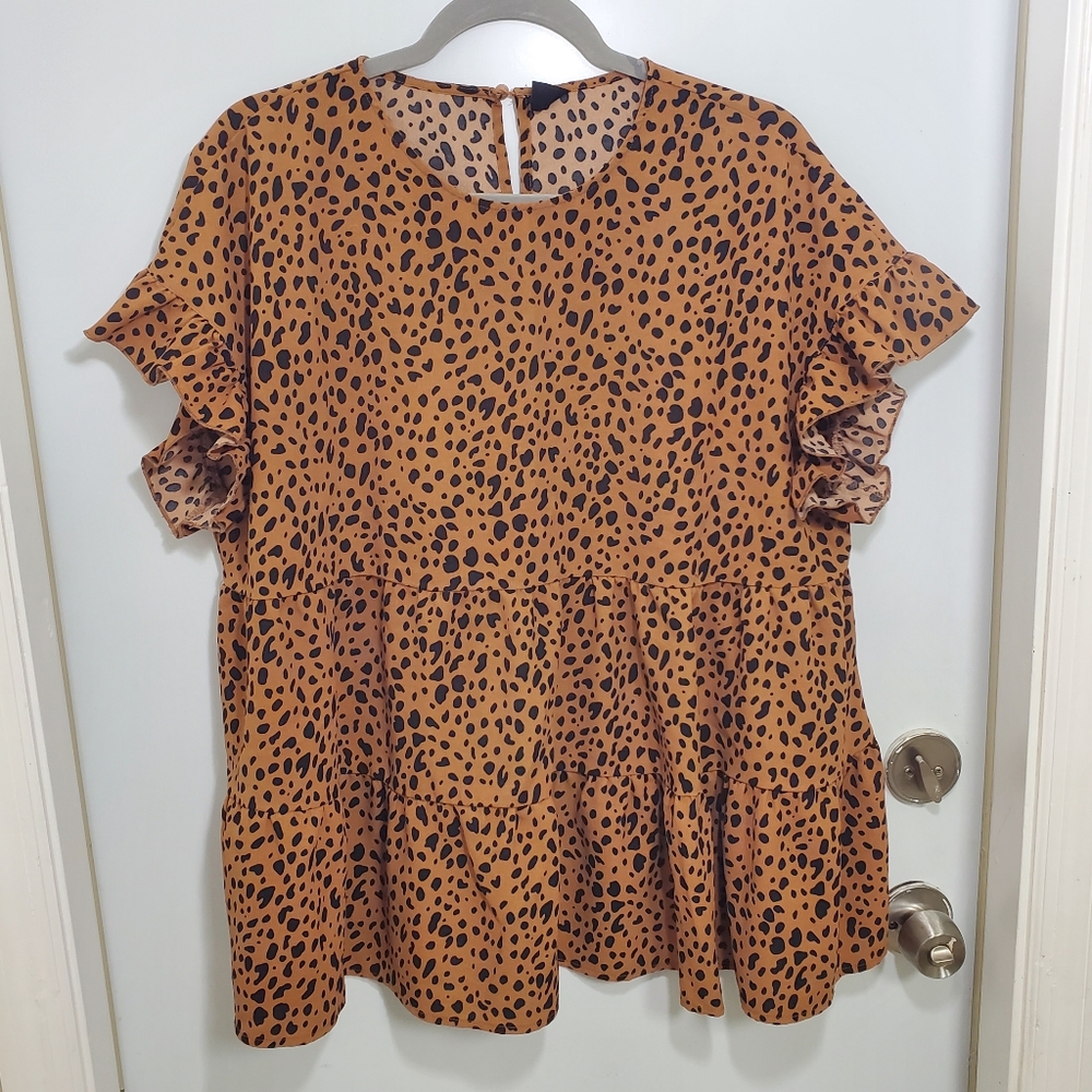 SHEIN Maternity Brown and Black Ruffled Short Sleeve Blouse Size XXL